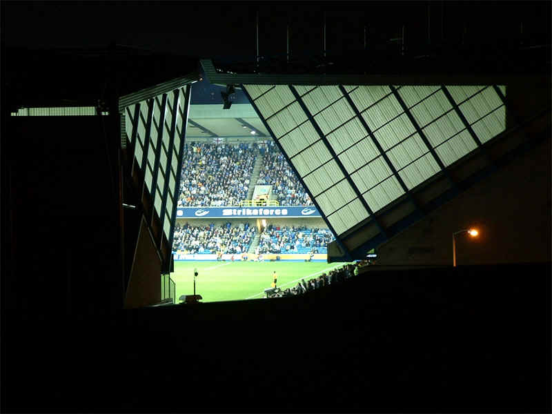 Night view of the New Den from the end of the Platform of South Bermondsey Station Circa 2000